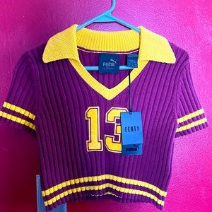 Fenty x Puma Collab, cropped sweater with a bold 13 patch on the front
